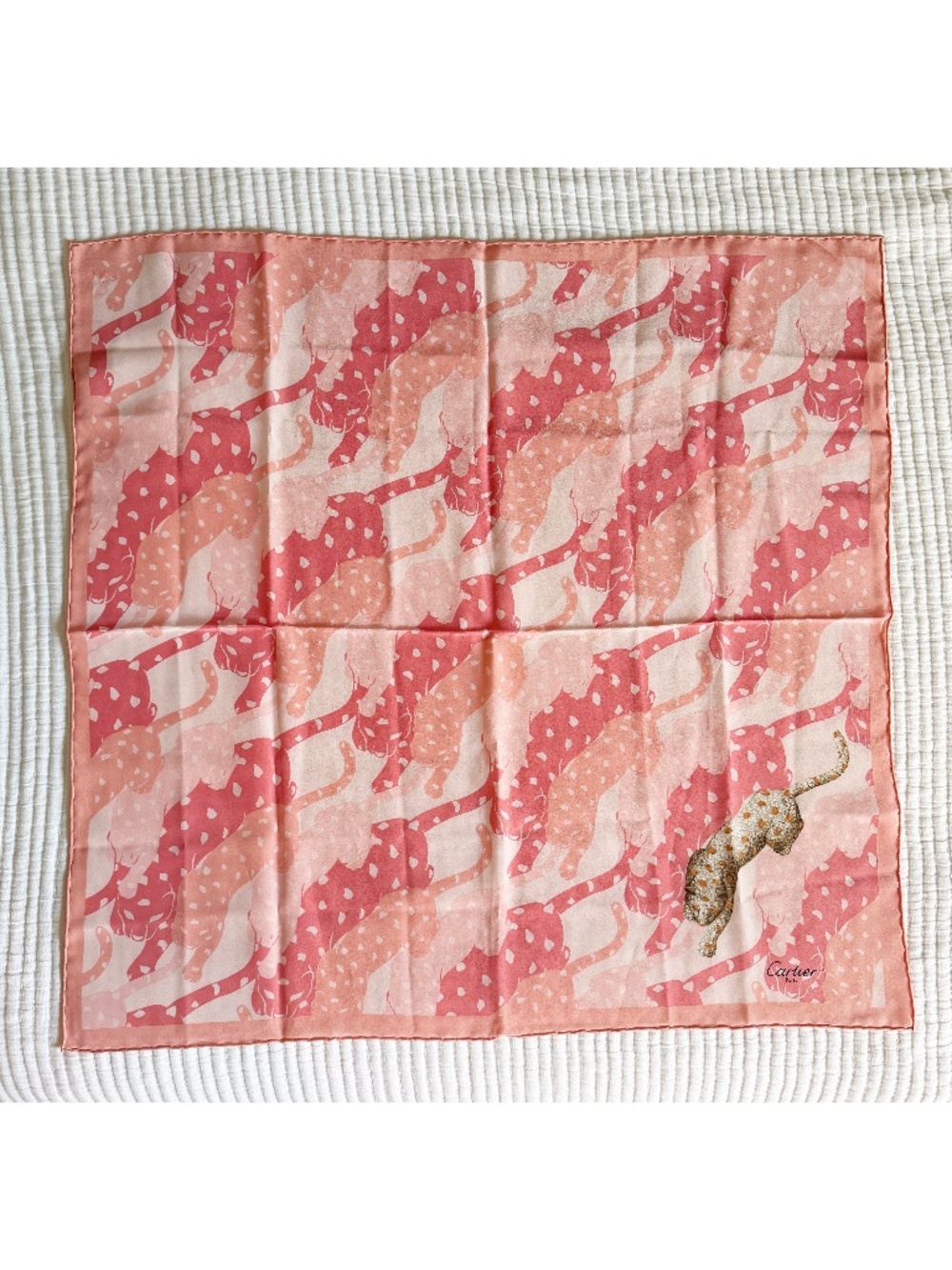 Cartier Vintage Silk Pink Cat Print Scarf